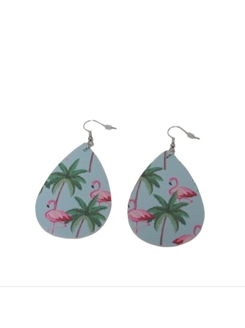NWT Flamingo Oval Drop Down Dangle Blue Pink Green Earrings